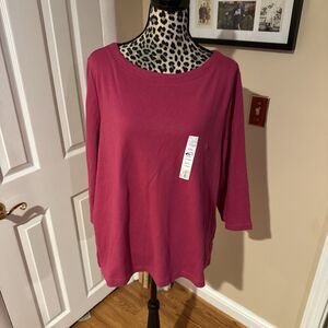 Croft & Barrow Boat Neck T-shirt women’s sz XXL Dark Pink Cotton long-sleeve New
